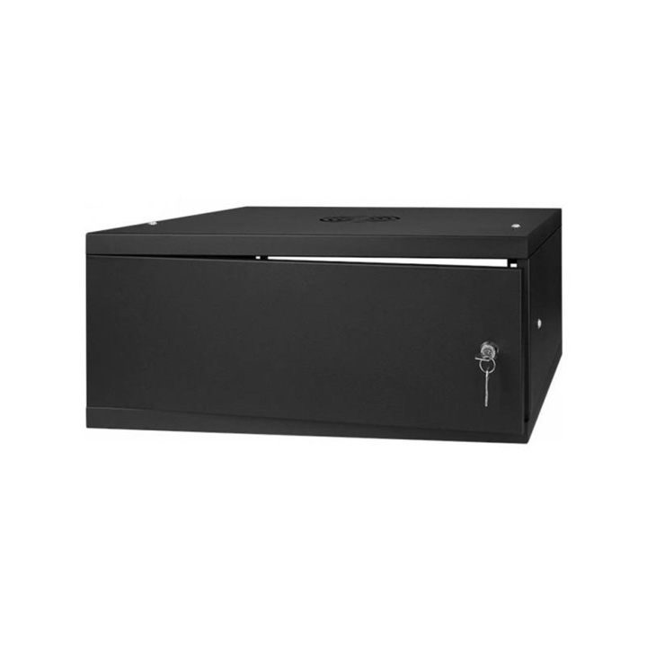 Stalflex rc19-4u-450mb 19" 4u 450 mm mély lapra szerelt fekete fém ajtós fali rack szekrény