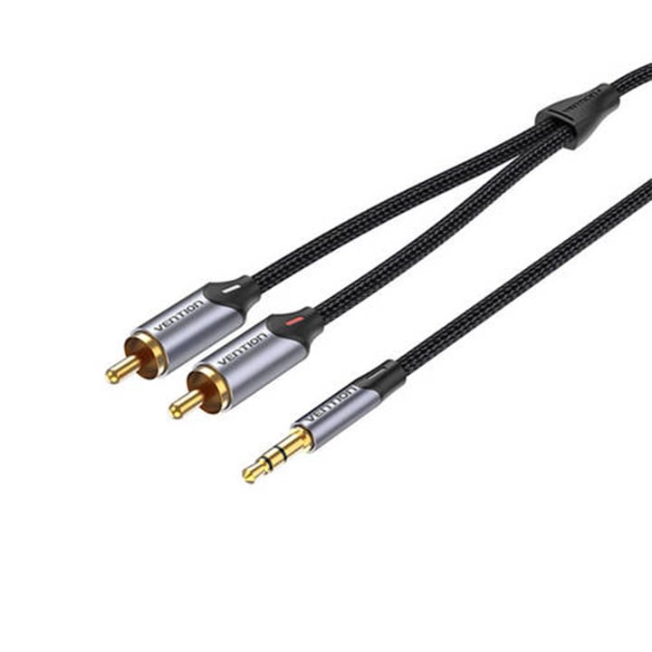 Audio jack kábel 3,5 mm apa - 2x RCA apa, Vention, 0,5 m, szürke