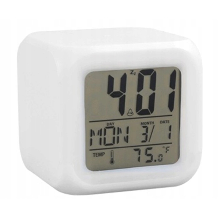 Ceas cu alarma, Zola®, functii de temperatura, data si zi, 8x8x8cm, alb