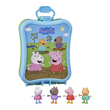 Set figurine Peppa, Suzy, Danny si Candy Peppa Pig in cutie de transport Set figurine Peppa, Suzy, Danny si Candy Peppa Pig in cutie de transport