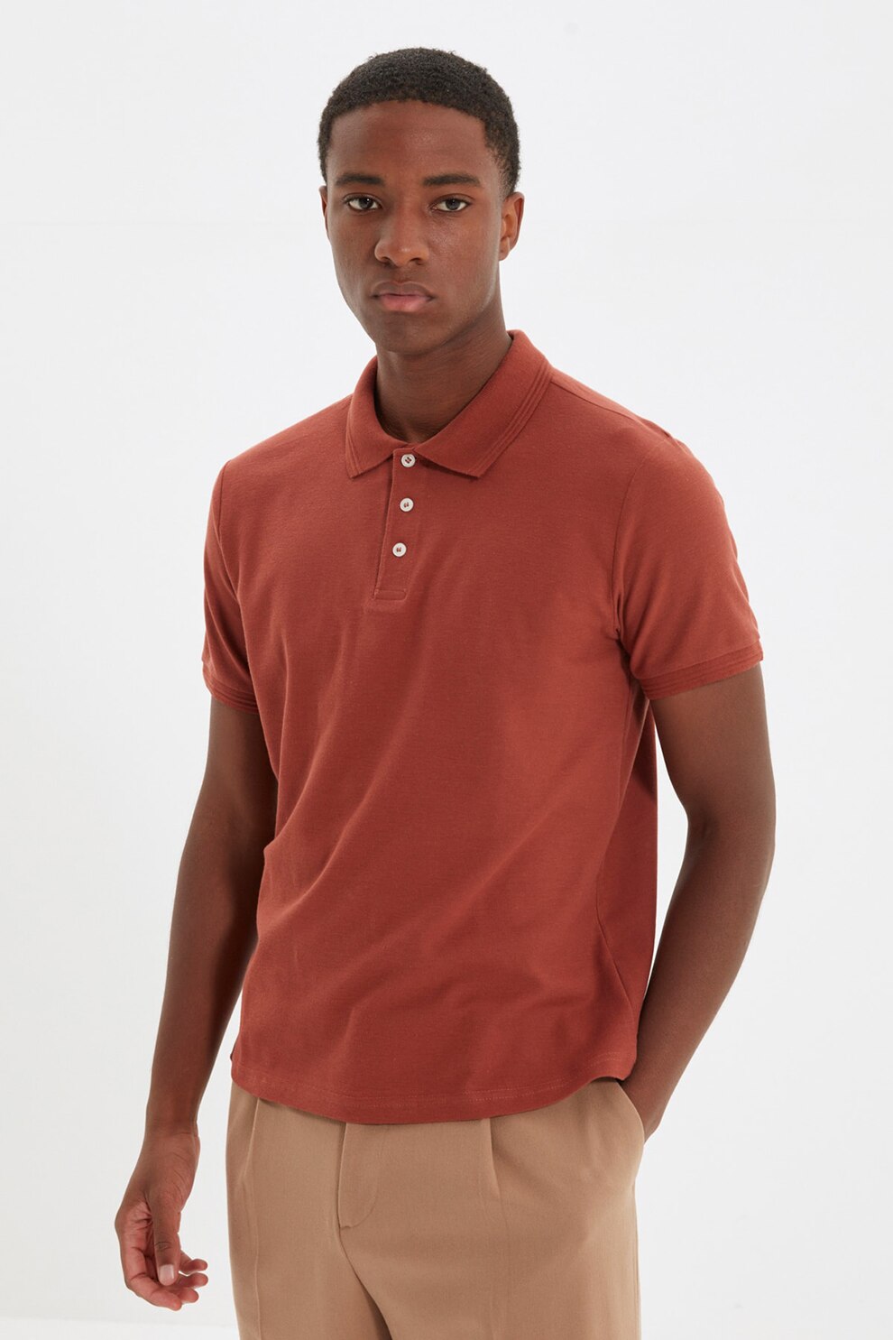Trendyol, Tricou polo slim fit, Rosu caramiziu