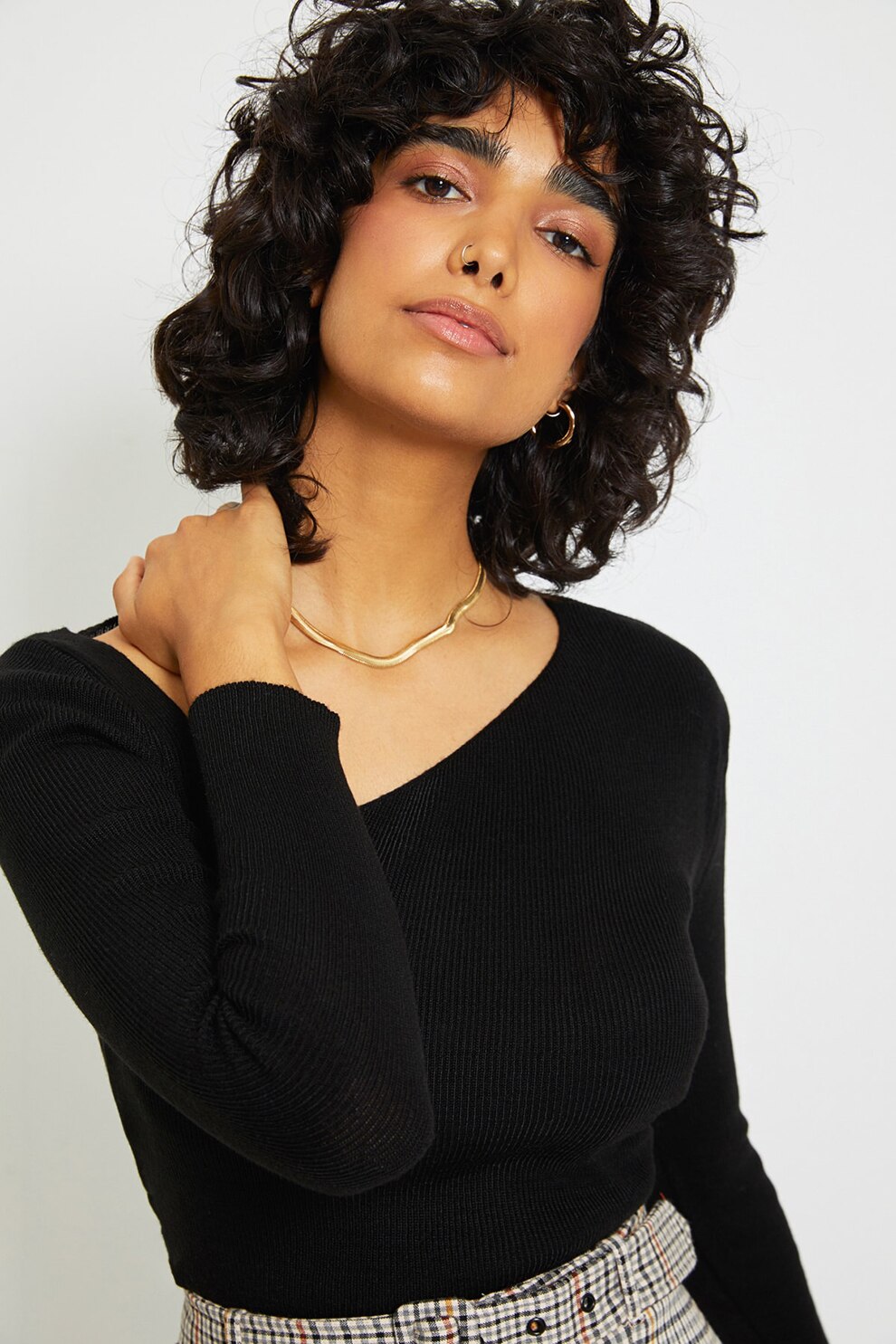 Trendyol, Pulover cu decolteu asimetric, Negru