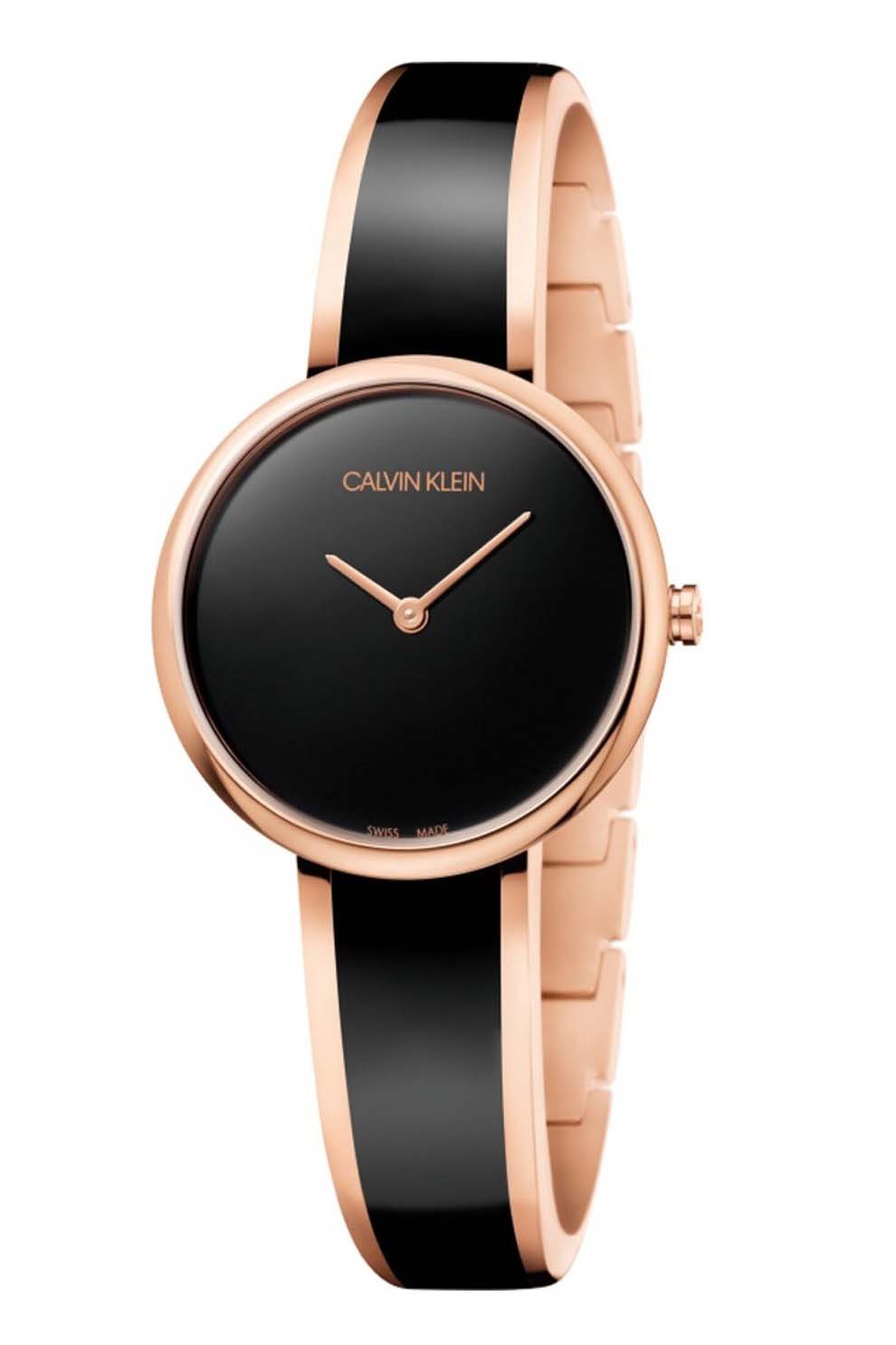 CALVIN KLEIN, Ceas quartz elvetian din otel inoxidabil, Negru/auriu rose/auriu