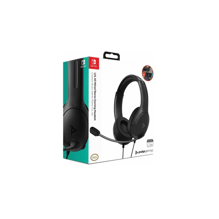 Casti cu fir PDP Negru LVL40 Pentru Nintendo Switch