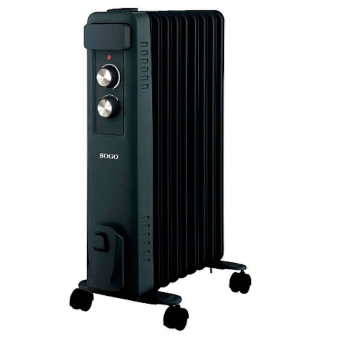 SOGO CAL-SS-18460 elektromos olajradiátor, 2000W, 9 fűtőelem, 15 m2, állítható termosztát, 3 fokozat, fekete