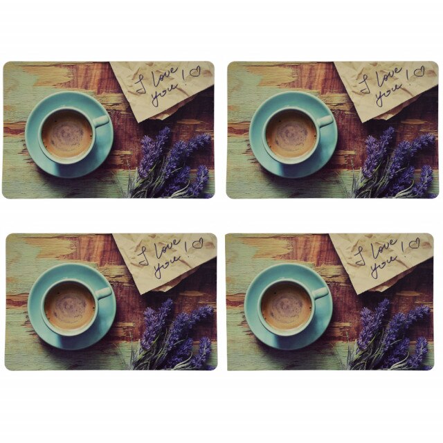 Set suport farfurie pentru servirea mesei, model I Love You, 4 bucati, 43 x 28 cm