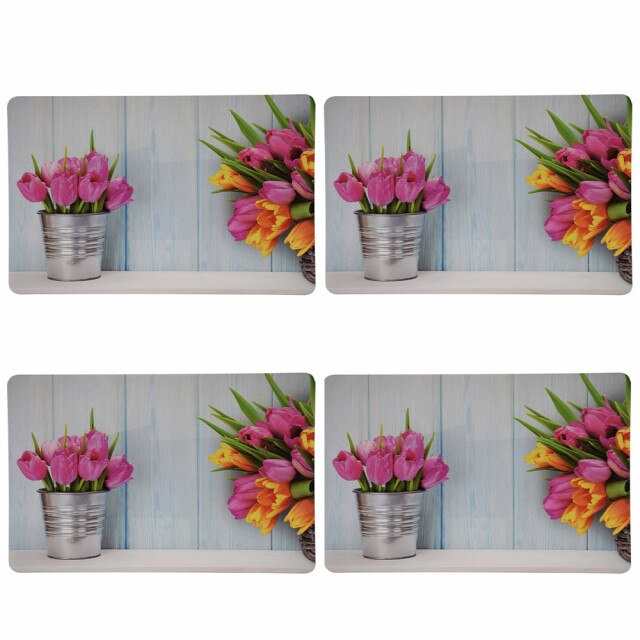Set suport farfurie pentru servirea mesei, model Tulips, 4 bucati, 43 x 28 cm