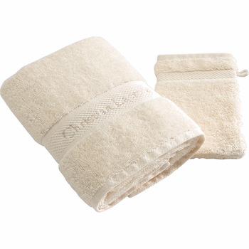 Set prosop fata 50x100 cm si manusa baie 15x21 cm Christian Lacroix, 100% bumbac, 570 GSM, alb-crem Set prosop fata 50x100 cm si manusa baie 15x21 cm Christian Lacroix, 100% bumbac, 570 GSM, alb-crem