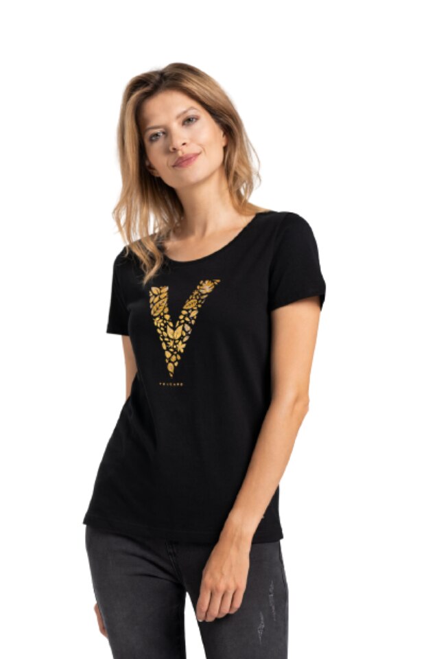 Tricou cu maneca scurta Volcano T-Lea, Bumbac, Negru/Auriu