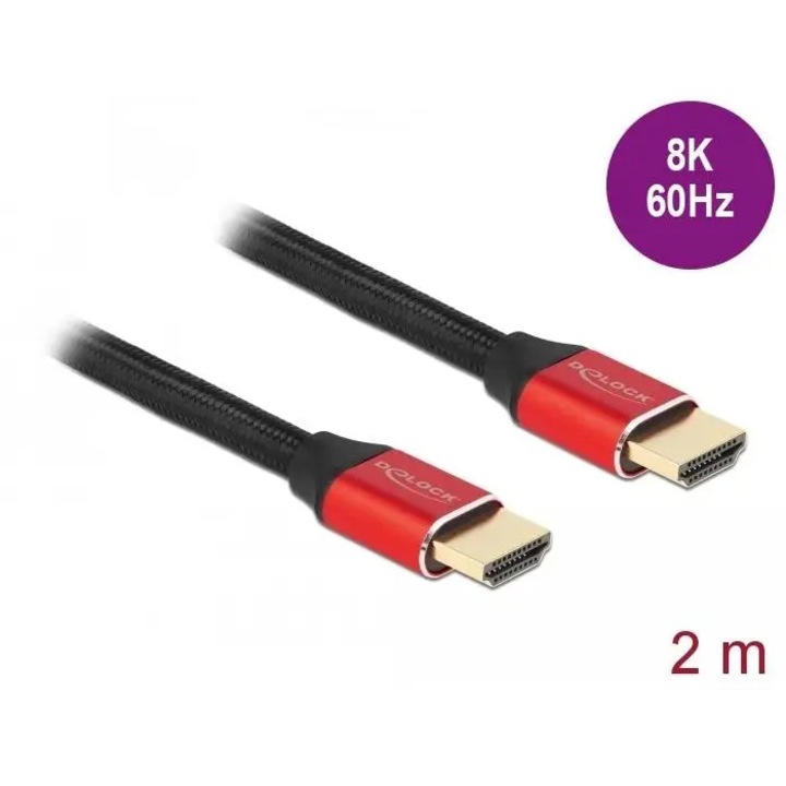 Cablu Delock Ultra High Speed HDMI48 Gbps 8K 60 Hz rosu 2 m certificat