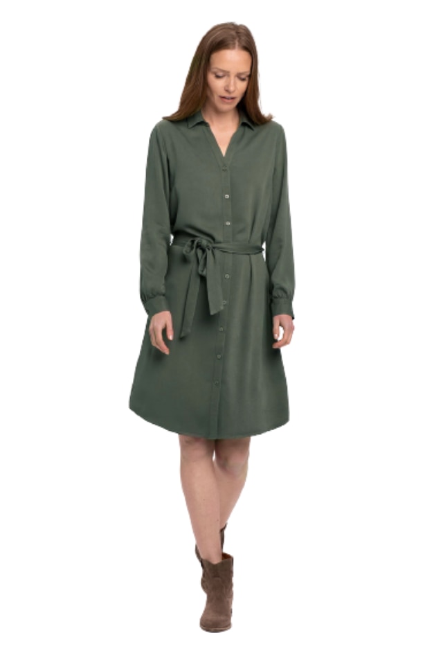 Rochie cu maneca lunga G-Hope, Volcano, Tip camasa, Viscoza, Verde kaki