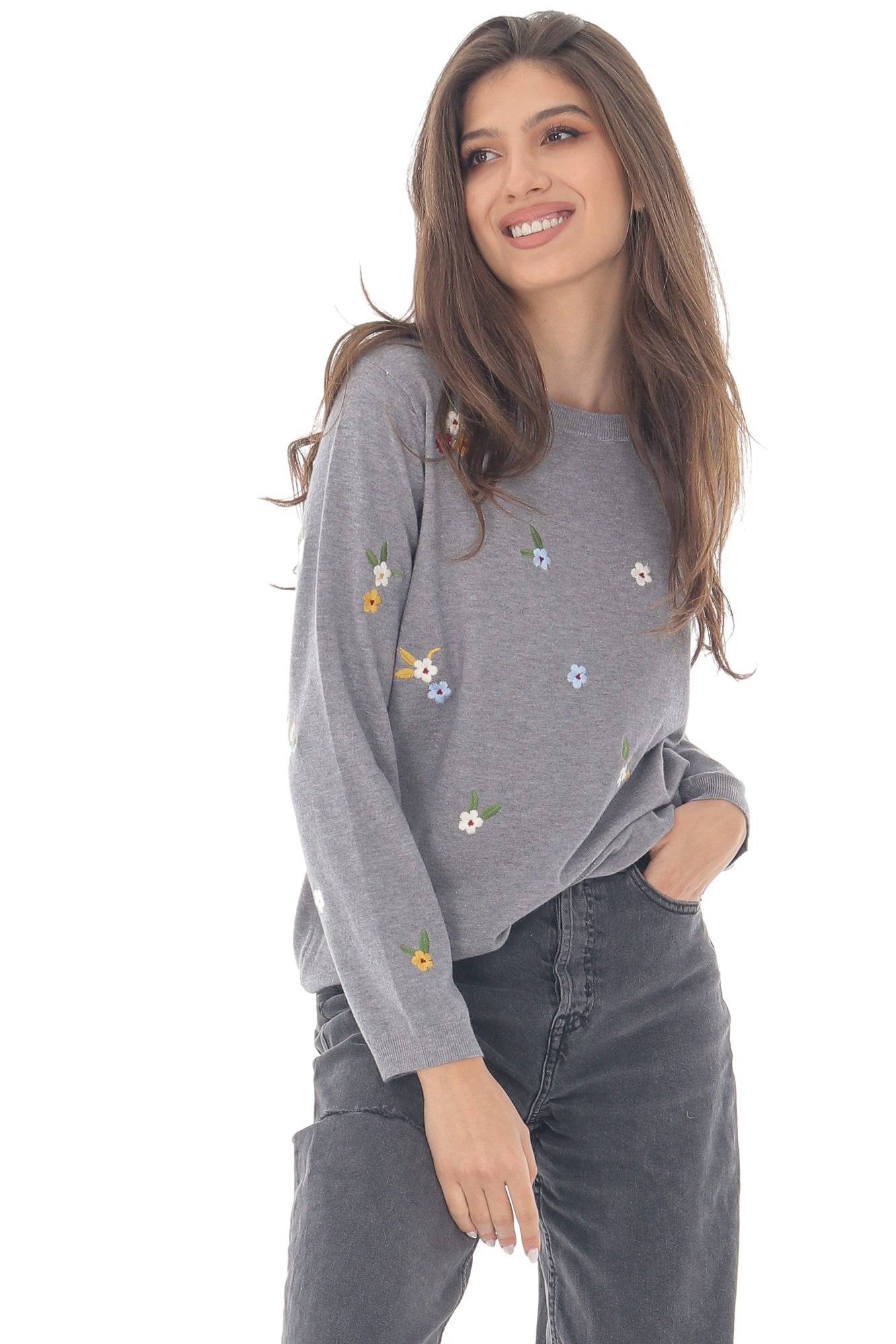 Pulover de dama, ROH BR2438, cu broderie delicata