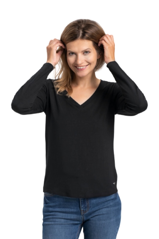 Bluza cu maneci lungi Daniela, Volcano, Bumbac, Negru