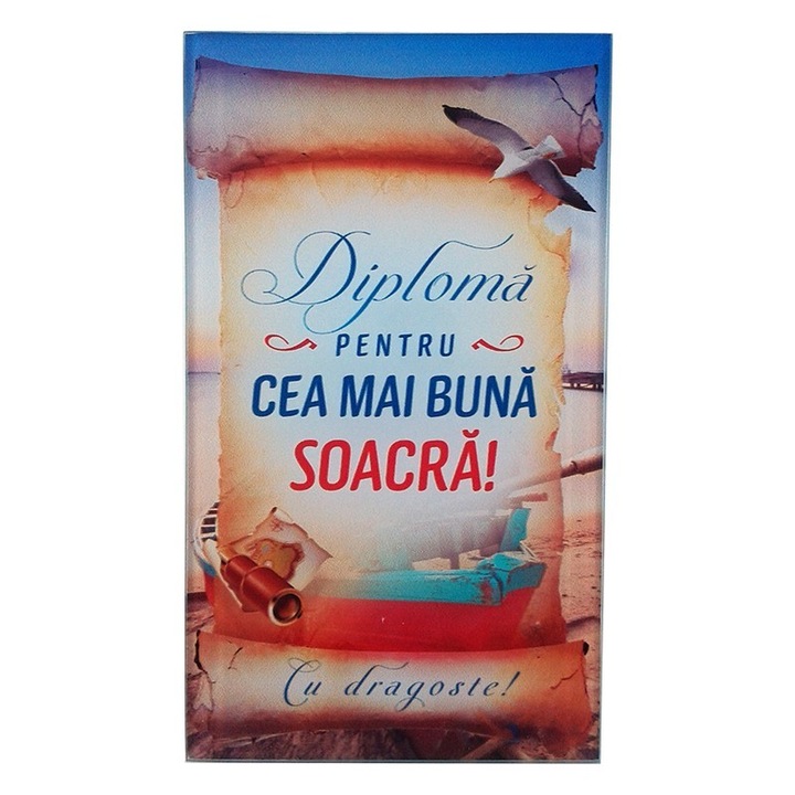 Üveg diploma rátét, dedikáció anyósnak, M5, 10x17cm