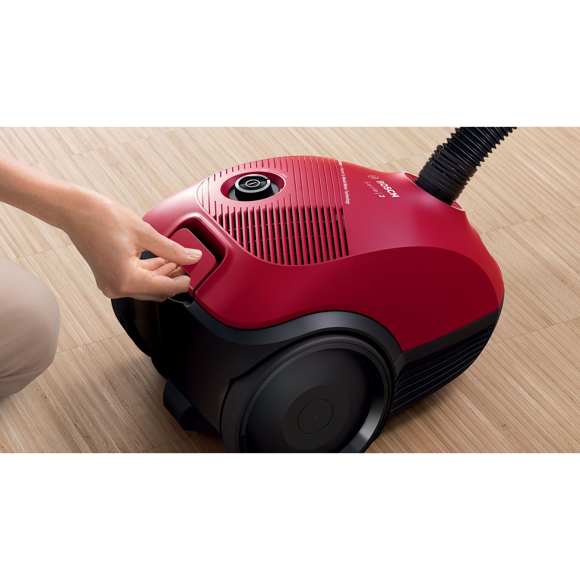 Aspirator cu sac Bosch Serie 2 BGBS2RD1, filtru igienic, capacitate sac 3.5L, control electronic rotativ, consum anual de energie: 26.7 kWh/an, Rosu