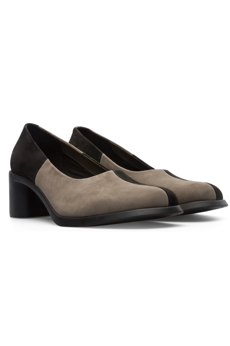 Pantofi cu Toc Camper Twins, Piele nabuc, Negru/Maro, Negru/Maro
