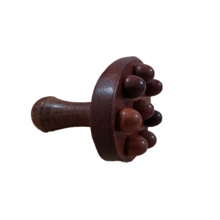 Dispozitiv din lemn, pentru masaj, maderoterapie, anticelulitic si presopunctura, culoare mahon