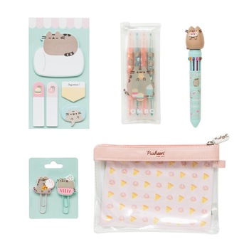 Set de scris Pusheen, Pix in 10 culori, 4 markere 2 capete, stickere cu postit si 2 agrafe cu capat de silicon, geanta de transport transparenta cu fermoar Set de scris Pusheen, Pix in 10 culori, 4 markere 2 capete, stickere cu postit si 2 agrafe cu capat de silicon, geanta de transport transparenta cu fermoar