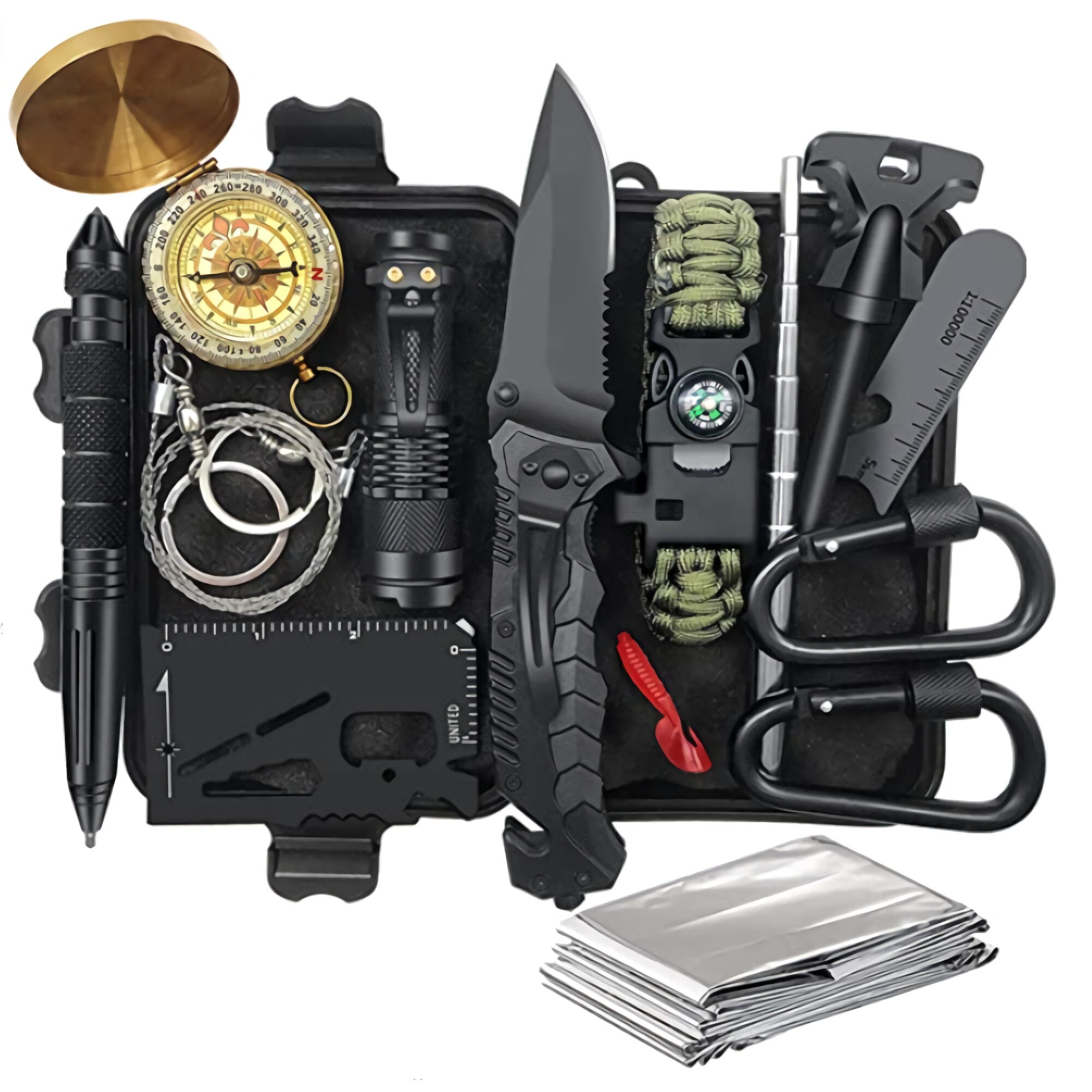 Kit De Supravietuire 14 in 1, Camping / Pescuit / Vanatoare, Multicolor