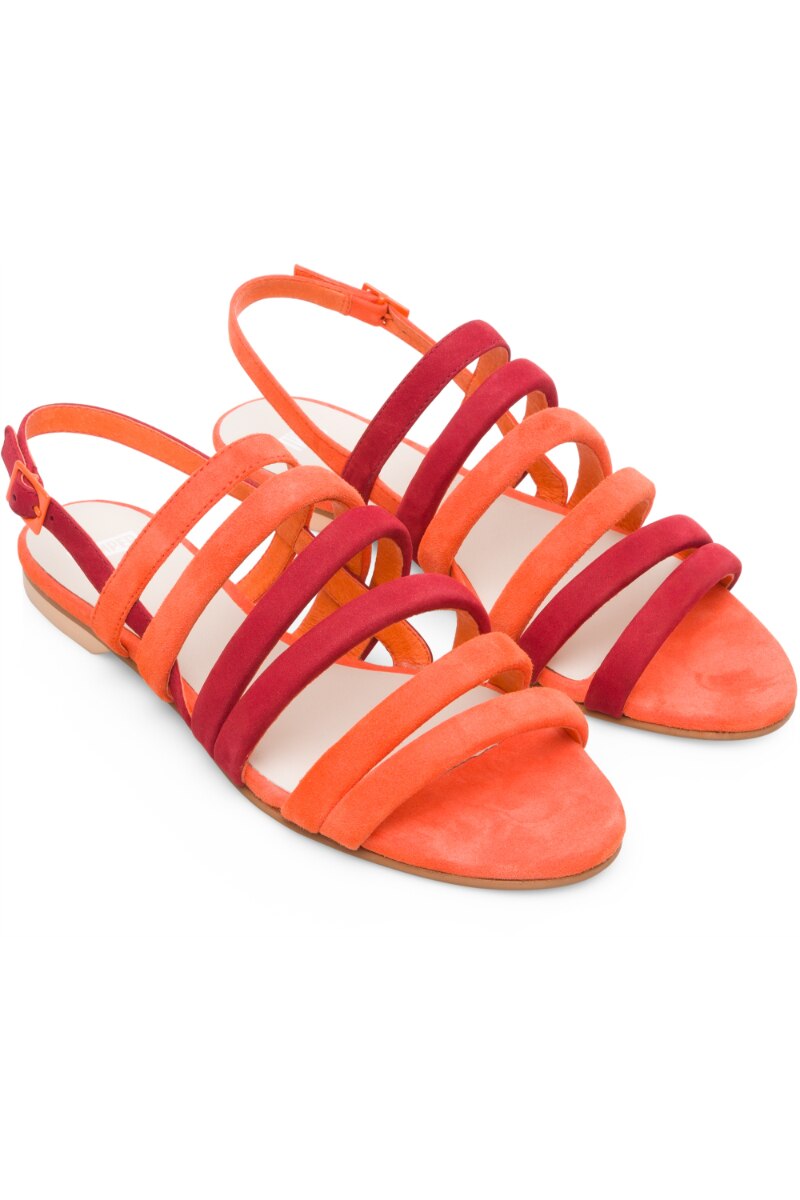 Sandale cu Toc de 1 Camper Twins, Piele nabuc, Portocaliu/Rosu, Portocaliu/Rosu