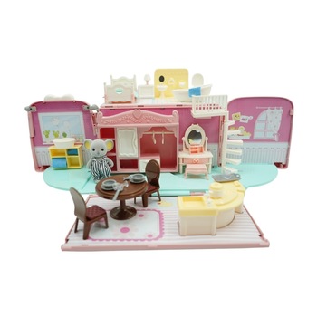 Set casa de papusi tip van, 2 in 1 autobuz si casa, 43 accesorii si mobilier, +3 ani, roz Set casa de papusi tip van, 2 in 1 autobuz si casa, 43 accesorii si mobilier, +3 ani, roz