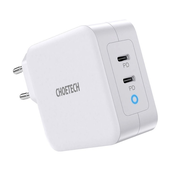 Incarcator Retea Choetech Gan Fast Charger 2 X Usb Type-c, Pd 3.0 Afc 100w, Alb - 4975703