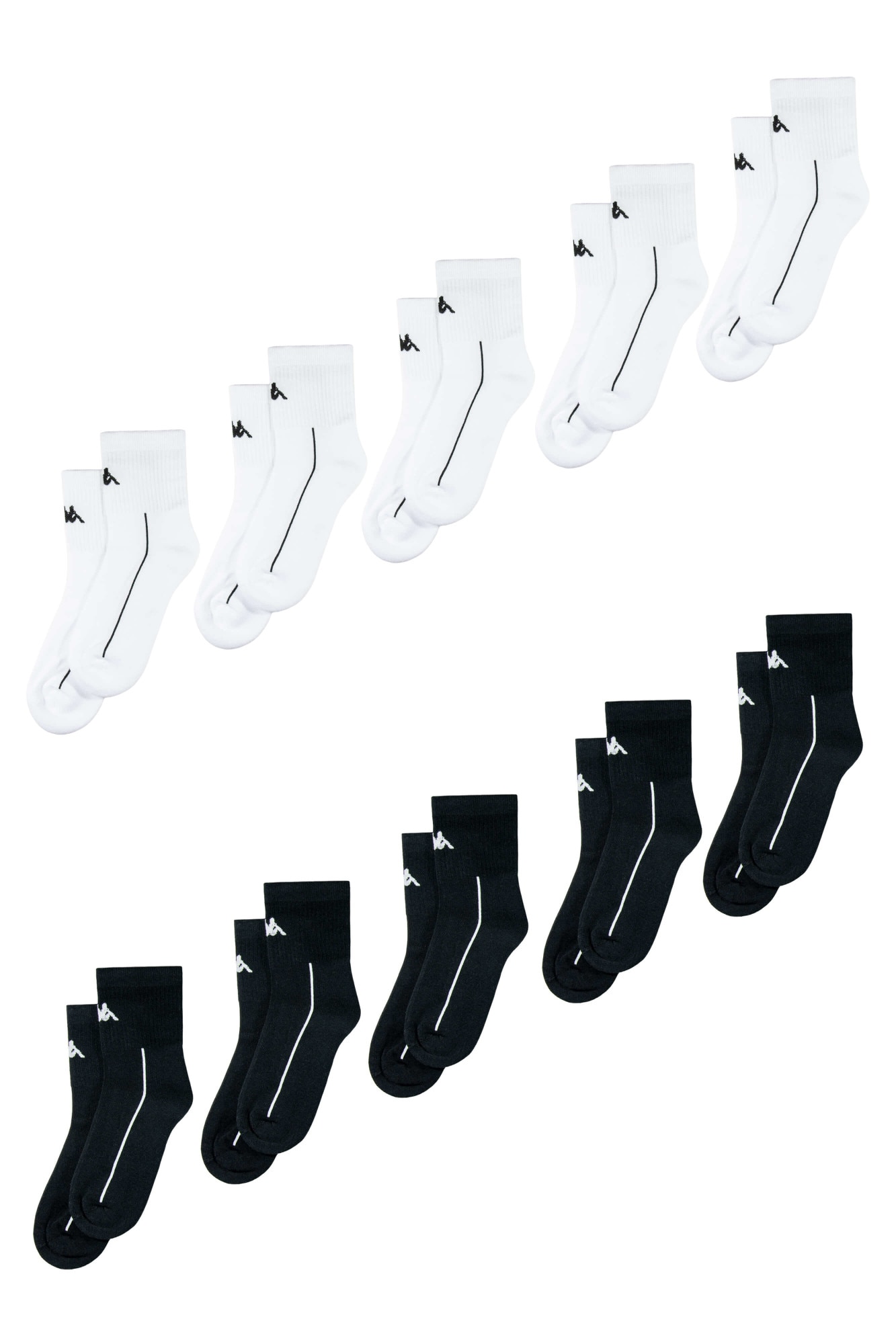 Set Kappa 10 perechi de sosete medii semi-flausate, barbati, Alb/Negru