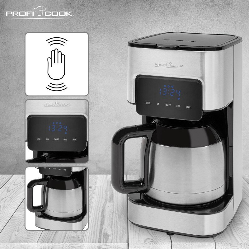 Aparat de cafea Professional Cook |8-10 cani |cronometru |Functionarea senzorului de atingere |balon termos cu perete dublu cu volum de 1,2 litri |Inchidere aroma |Aparat de cafea cu filtru din otel inoxidabil |PC-KA 1191