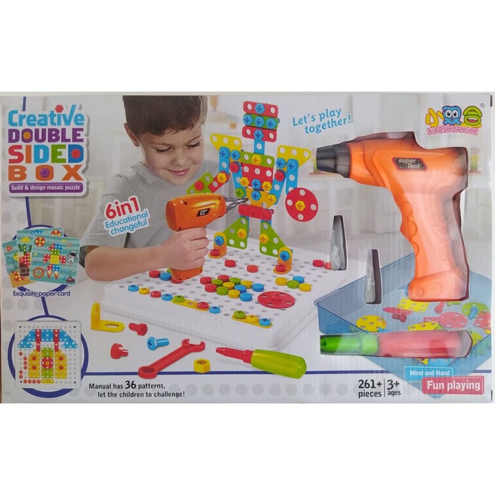 Joc creativ de constructie cu bormasina pentru copii, Creative BOX. 3+ ani