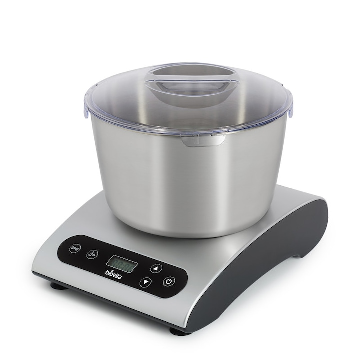 Mixer cu bol, Biovita MIX-800, Bol 5L din Inox, Capacitate Maxima 2.4 kg de Aluat, 800W, Timer, 2 Accesorii, 2 Programe