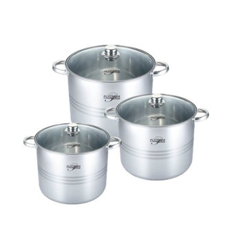 Set de 3 Oale cu 3 Capace, Otel Inoxidabil, Capace din Sticla Termorezistenta, Diametre de 20/24/26 cm, Capacitate Oale de 5.6/7.2/9L, Argintiu Set de 3 Oale cu 3 Capace, Otel Inoxidabil, Capace din Sticla Termorezistenta, Diametre de 20/24/26 cm, Capacitate Oale de 5.6/7.2/9L, Argintiu