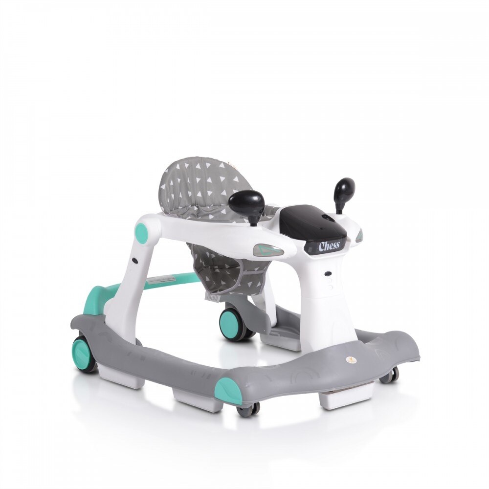 Premergator pentru copii 2 in 1 Chess, gri/albastru, pliabil, panou muzical cu sunete si lumini incorporat