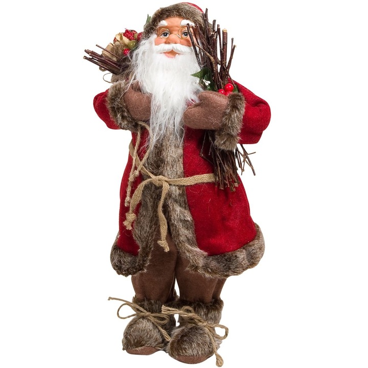 Dekoratív figura, Mikulás modell, piros színű, 46 cm magas, ágkötő, MYONNA IT & E- COMMERCE ®