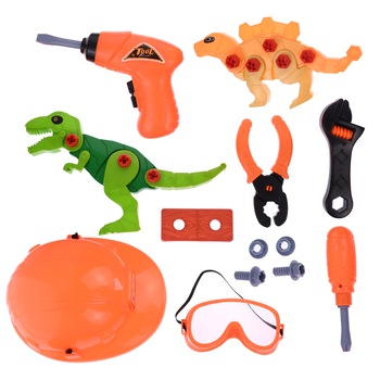 Set trusa de scule de jucarie, din plastic, cu dinozauri, 13 de accesorii Set trusa de scule de jucarie, din plastic, cu dinozauri, 13 de accesorii