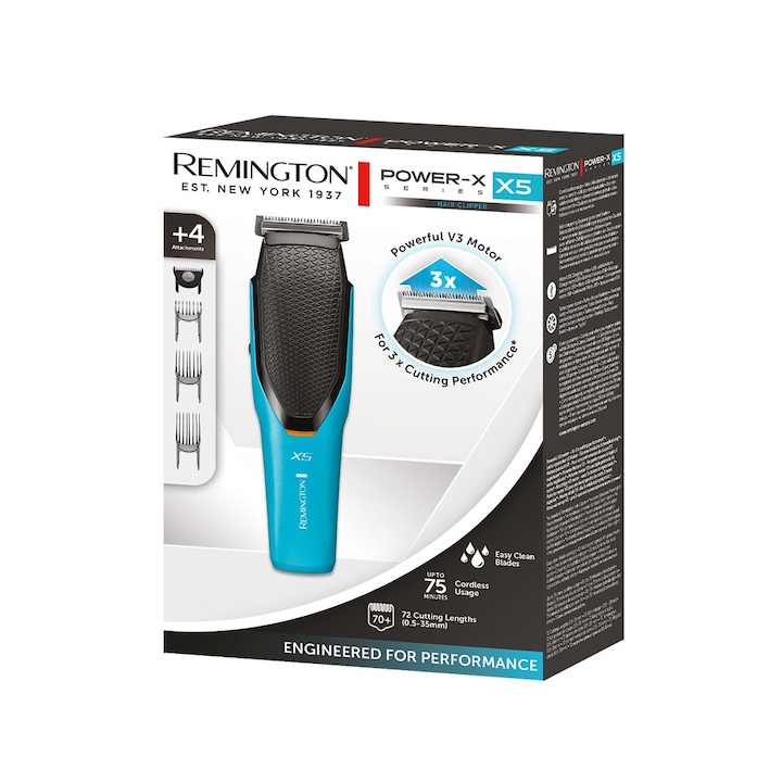 Aparat de tuns Remington HC5000, acumulator, 75 min autonomie, Albastru