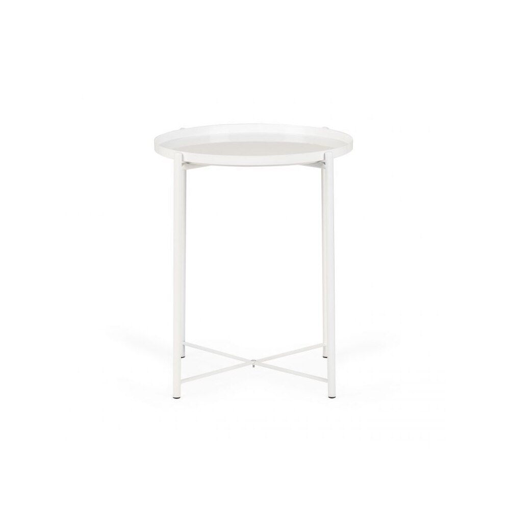 Masuta Cafea Bigshot BSTCF01W, Rotunda, Stil Loft, Diametru 42 cm, Picioare Metalice, Alba