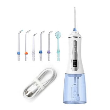 Irigator bucal profesional Areatech® IPX7, 6 capete, 5 viteze, rezervor 350ml, display OLED, acumulator 1800mAh, 1800 pulsatii, portabil, pentru dus bucal Irigator bucal profesional Areatech® IPX7, 6 capete, 5 viteze, rezervor 350ml, display OLED, acumulator 1800mAh, 1800 pulsatii, portabil, pentru dus bucal