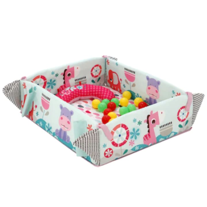 Saltea de joaca Happy Baby 5 in 1 cu jucarii detasabile, roz