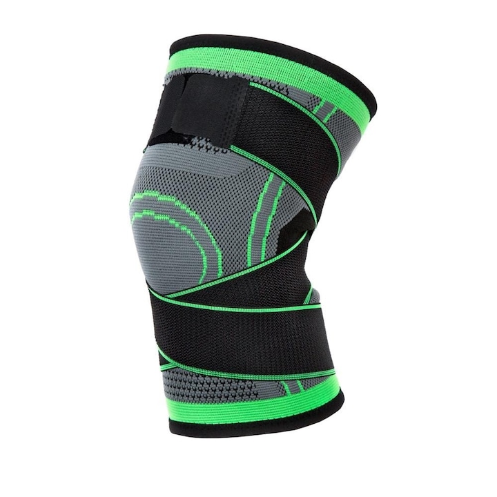 Genunchiera elastica ajustabila cu bretele elastice, bandaj pentru genunchi cu compresie respirabila ,1 bucata verde cu negru marime M