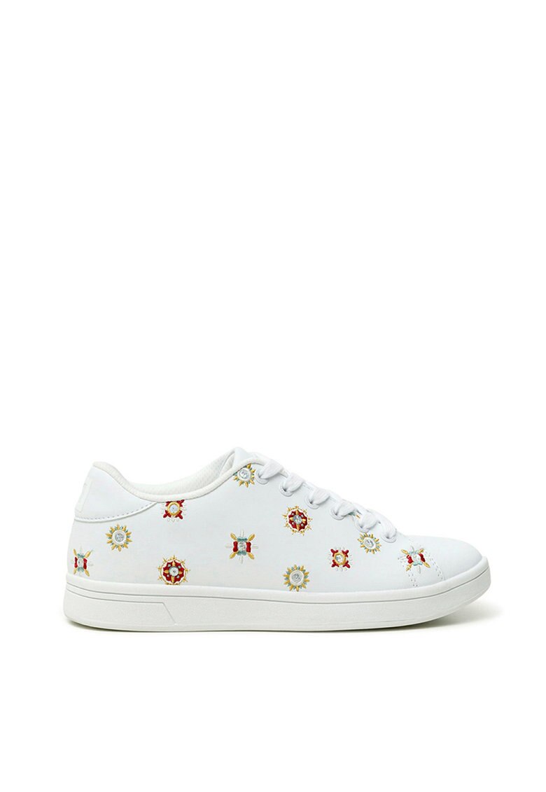 Pantofi sport cu segmente brodate de piele , Desigual , Alb, Marime 36