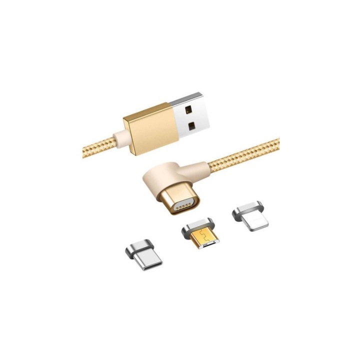 Кабел за данни или зареждане 3 в 1, Магнитен, Micro USB, Type-C, Lightning, 1 м