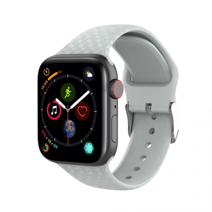 Curea silicon pentru Apple Watch, 3D Silicone Loop, Compatibila cu Apple Watch 1/2/3/4/5/6, Gri, 38 mm