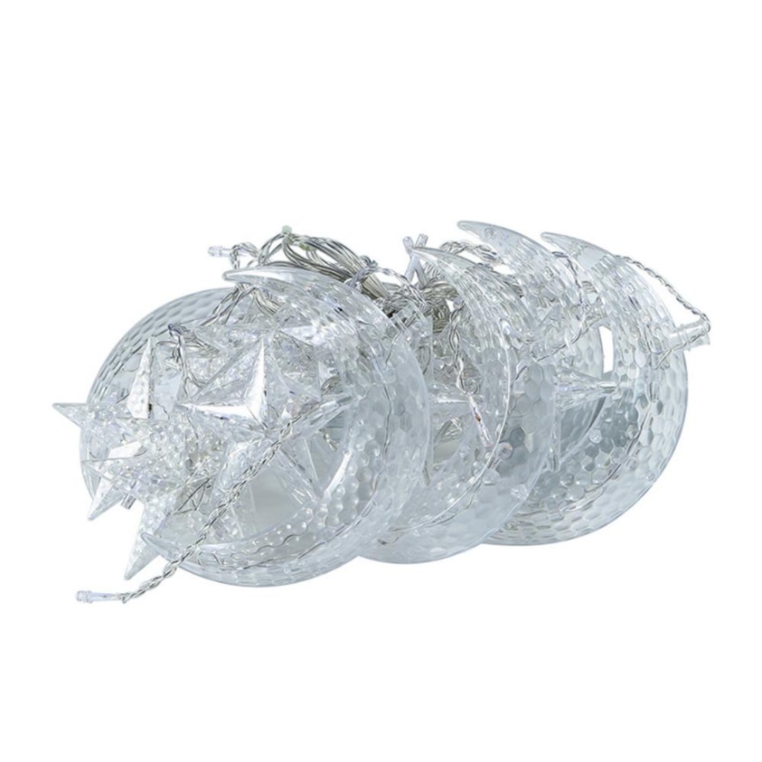 Instalatie de Craciun tip perdea cu stele si luna, alb cald, lungime 3m