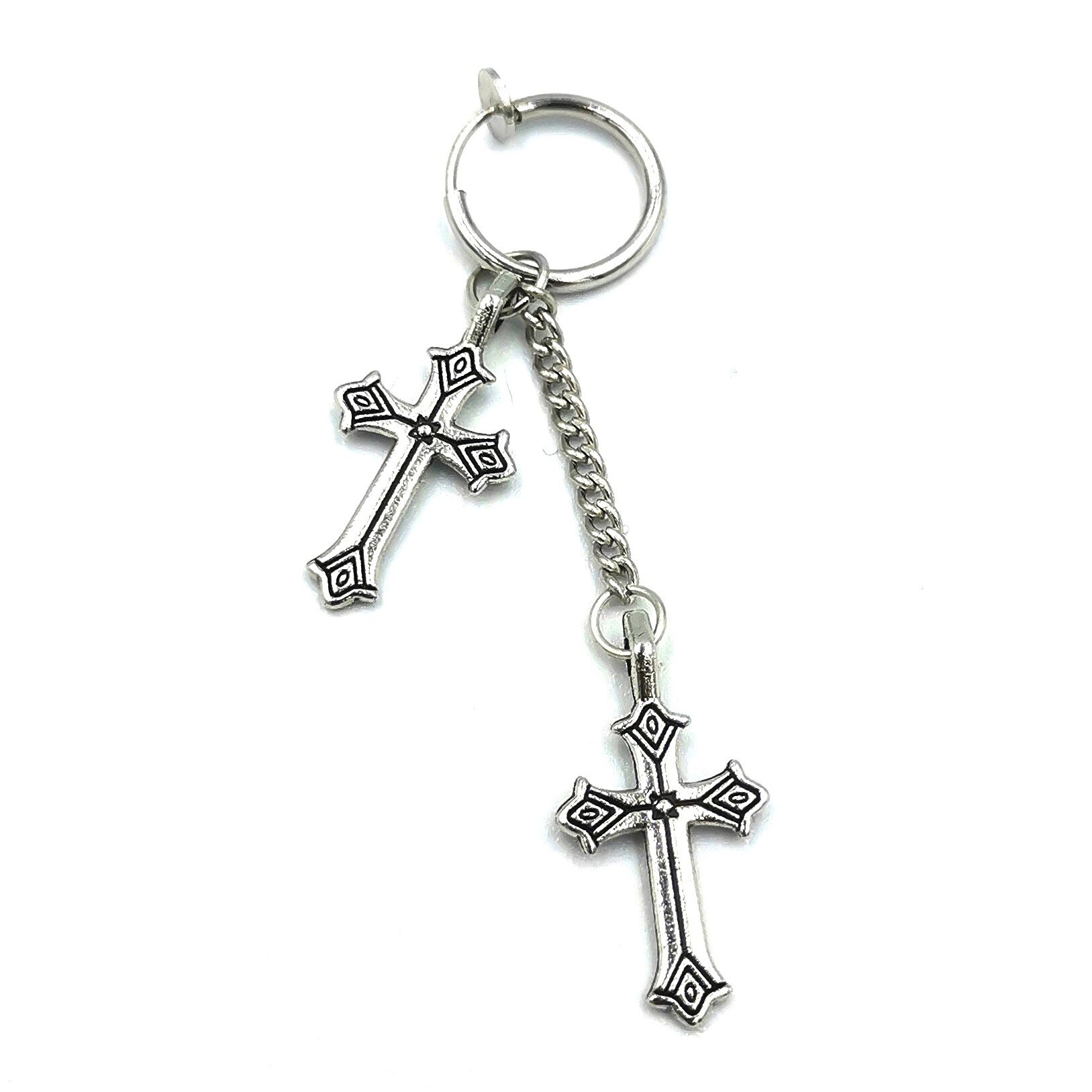 Cercei cu clips din Inox, Nevermore, Punk-look Cruce, Argintiu