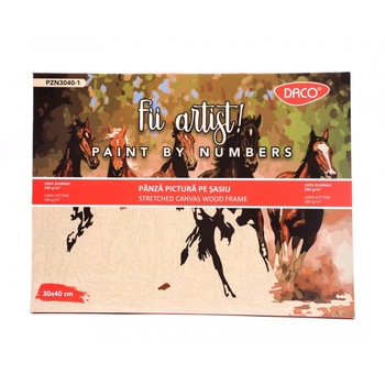 Set pictura pe numere Cai, Daco, Panza bumbac pe rama lemn, 30x40 Set pictura pe numere Cai, Daco, Panza bumbac pe rama lemn, 30x40