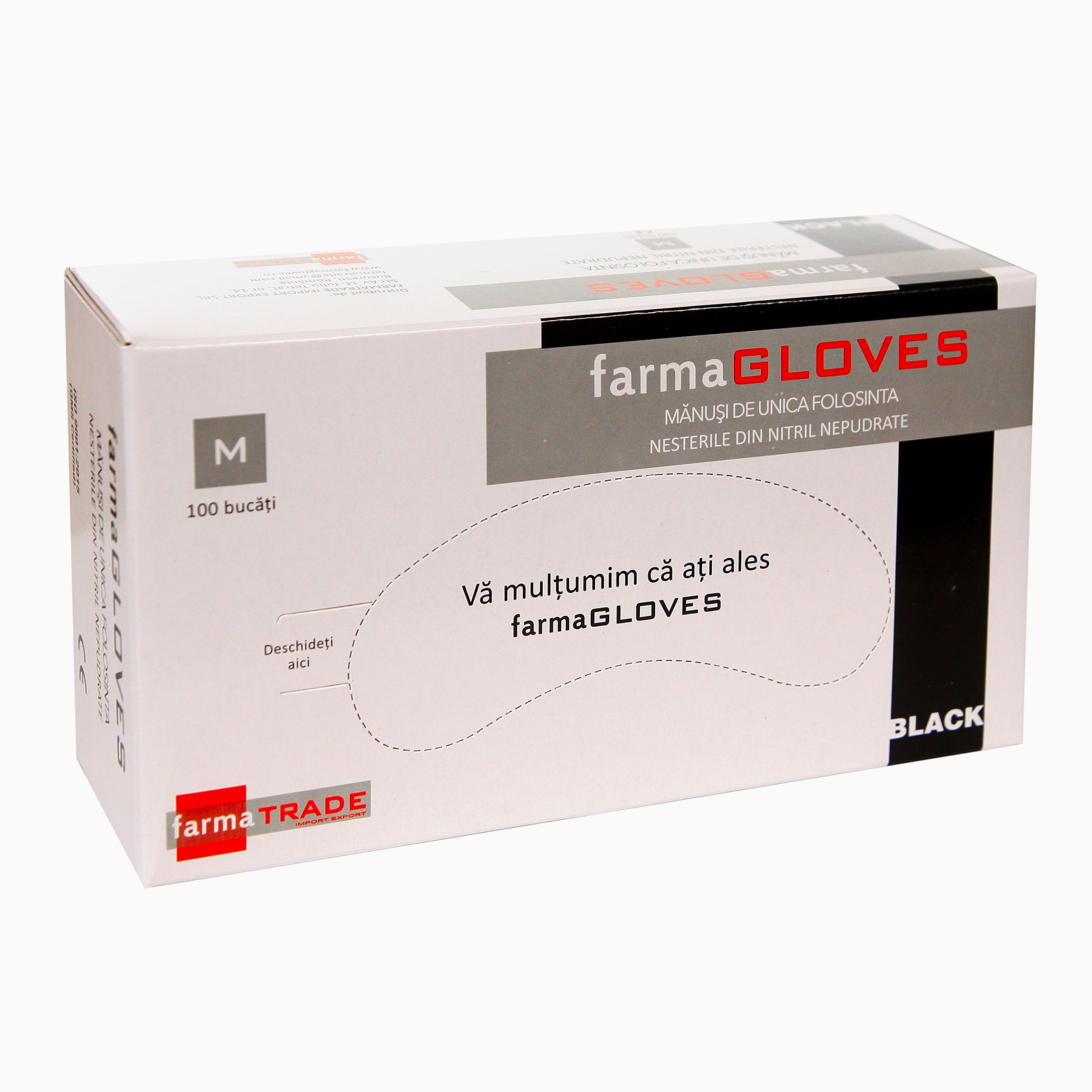 Set 100 buc Manusi Medicale Nitril Nepudrate Negre Marime M