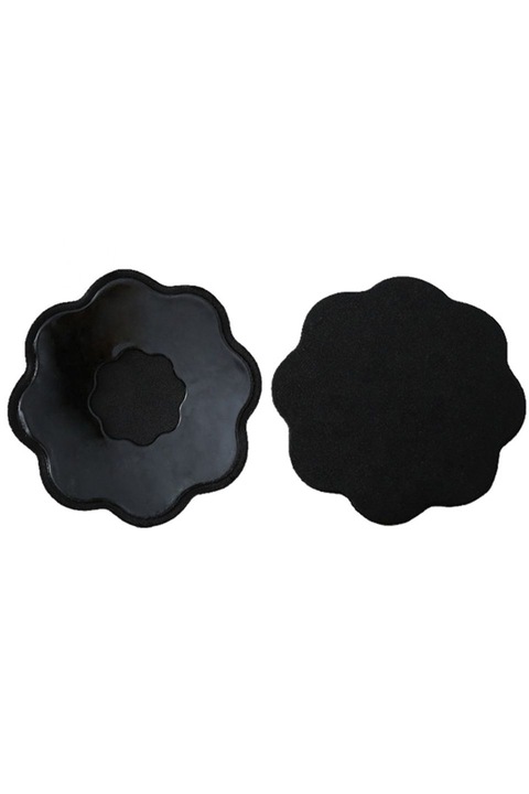 Set 2 plasturi zenifique, pentru mameloane, autocolanti, din material textil, diametru 8.5 cm, negru