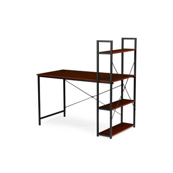 Birou Bigshot BS02303DBROWN cu Raft cu 4 Polite, Blat Rezistent Laminat, Cadru Metalic Negru, 120 x 64 x 120 cm, Maro Inchis Birou Bigshot BS02303DBROWN cu Raft cu 4 Polite, Blat Rezistent Laminat, Cadru Metalic Negru, 120 x 64 x 120 cm, Maro Inchis