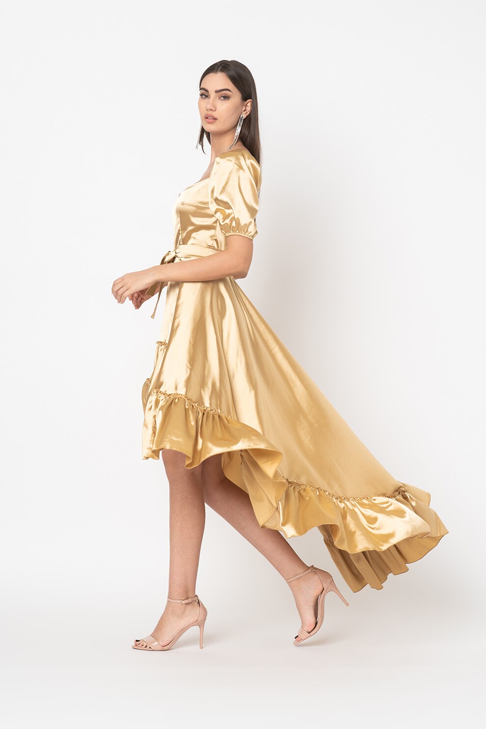 Amazing, Rochie asimetrica cu terminatie evazata, Auriu deschis