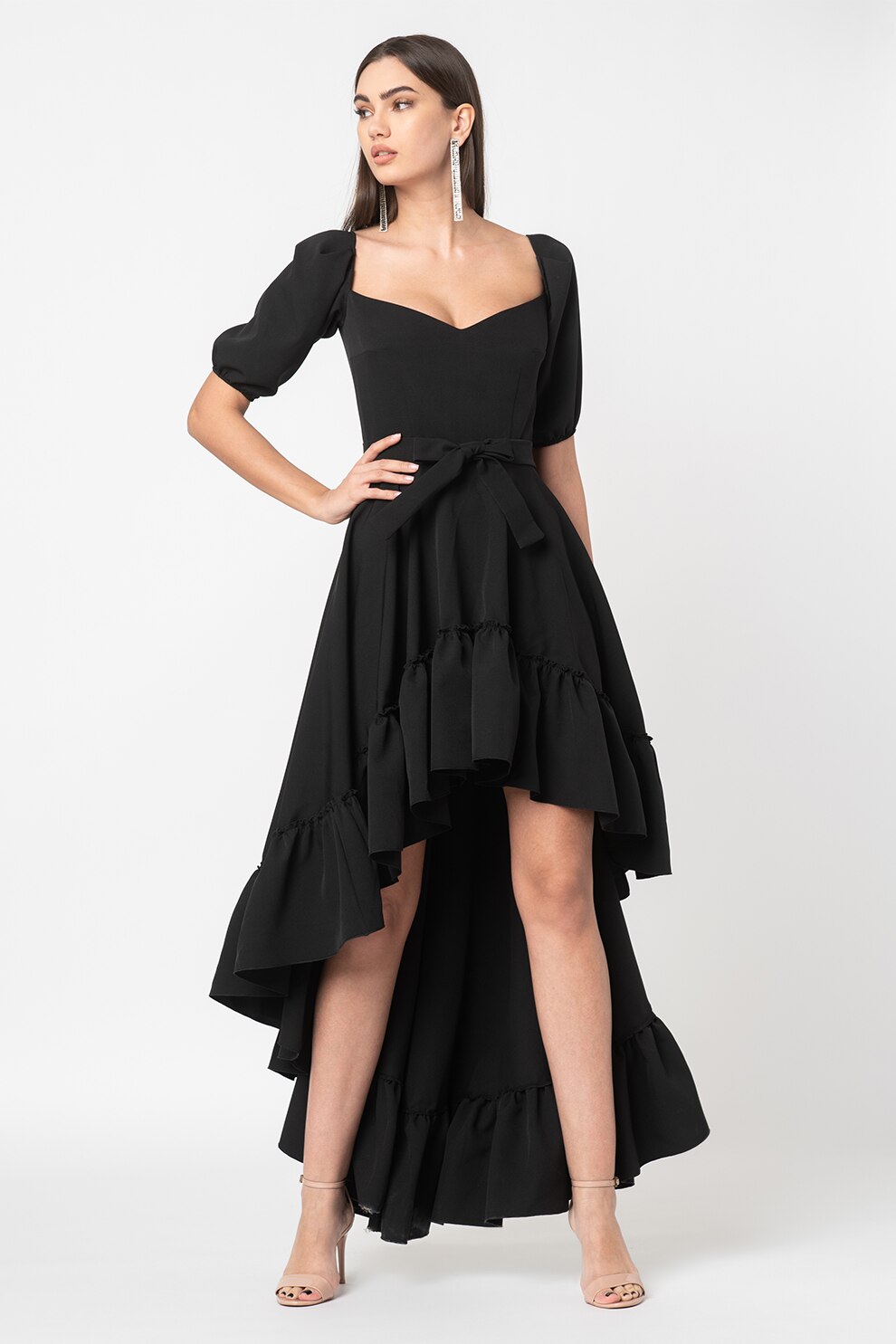 Amazing, Rochie asimetrica cu terminatie evazata, Negru stins